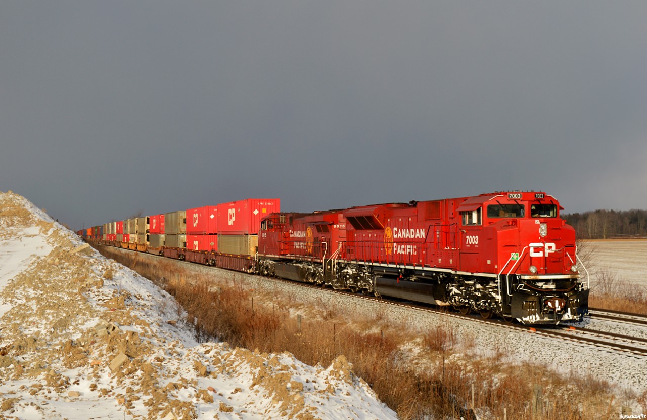 CP 112-07 holds the siding at Baxter between snow squalls with CP 9117/CP 9553 errrr I mean CP 7003/CP 8015 for power waiting on 113, who unfortunately has been hit with a hot wheel alarm on the tail end about 25 miles South of here and won't be along before sunset. Big fan of this new look CP, keep 'em coming and count me in!!