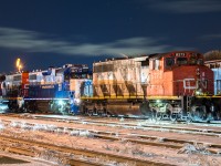 On a frigid December evening, CN L581 rests in Brantford Yard as CN 434 completes their work.  The power for 581 on this day was CN 5273, GMTX 2277, CN 9416.  In the last week we have had the CN 9416 depart due to a stuck horn and the CN 2304 was added today to lead the train Eastbound.  This just proves that in our hobby you have to take the opportunity to photograph something when it presents itself.