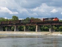 CN 5470 brings up the rear of train 580 on their way to Hagersville.  On the head end was CN 9615 and CN 2444.  Over the last year since CN has taken back the Hagersville Sub there has been a wide variety of different locomotives to cross this bridge...I am certainly a fan of the SD60s.