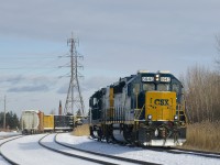 An ex B&O GP40-2 is leading CSXT B763's light power as they prepare to tie down their power after dropping their train off (seen at left). Trailing is roadslug CSXT 2218.