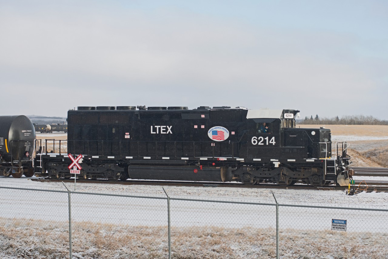 LTEX 6214 is exICE 6214, neeCP 5682. A.W.Mooney shot this unit just after it was sold off ( http://www.railpictures.ca/?attachment_id=24972 ). Well, its back in Canada again. It is now working at the huge crude oil terminal just east of Hardisty Alberta. The employee in the cab seemed pretty cool with having his picture taken, which was a nice change.