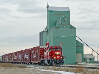 The CP Holiday train heads west through Bawlf en route to Wetaskiwin for it's first performance stop of the day.