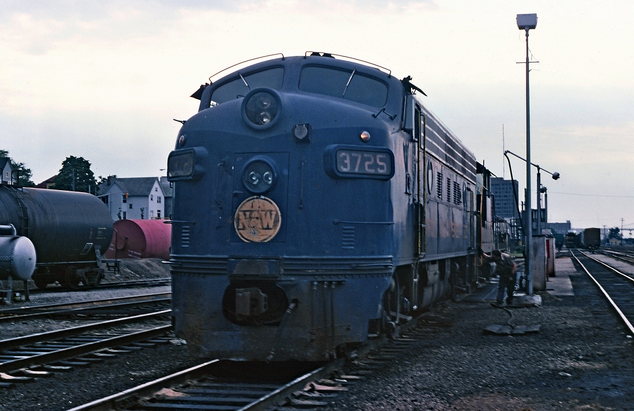 N&W 3725 being fueled and serviced at the shop area. The shop staff seemed friendly and did not mind us wandering around for photos. As my luck would have it for photos, a gloomy fall afternoon.