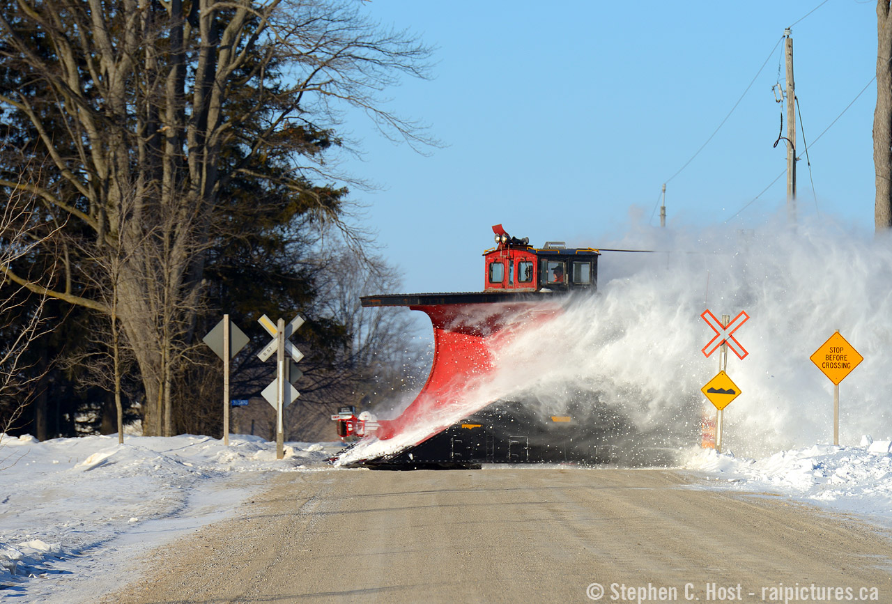 With all the static shots of equipment I had to pull out an action shot. Feel free to join in! Near the DeBruyen farm in the small town of Salford, CPR 401005 crosses a typical rural dirt road en-route to Tillsonburg. Heavy snow meant multiple passes, affording photographers a change to get many shots on this day. Sometimes you get lots, sometimes you only get a couple. I was fortunate and lucky to shoot a dozen or so plow runs in 2014 and a similar number in 2015 - these were glorious winters. Crossing fingers for 2020! At the time of this photo this plow was still owned by the CPR - OSR purchased the plow a few years later.