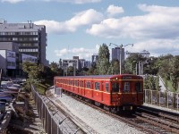 An unknown photographer (possibly Peter Jobe) caught this TTC subway train north of Bloor in Toronto on September 9, 1972.

