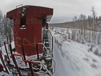 Dash(9)-ing through the snow!  CN 479 is only 40 miles into its 250 mile journey to Fort Nelson as it nears Blue Hills.  