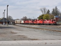 A variety 5 pack of differently painted/faded GP38-2s lead CP T72 up the Waterloo Sub. The only thing missing is a Pacman!