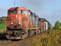 Having completed their switching at Brantford, CN A43531 30 heads for London with CN 2426, BCOL 4645, CN 5727, CN 9482, and 78 cars.