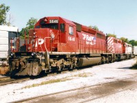 CP Rail SD40-2's 5646, 5617 and 5449 layover in London's Quebec Street yard while CP's Logo Train was on display. SD40-2 5646 was distinctive as it was the only SD40-2 that had it's CP nose decal's applied below the headlight. 
