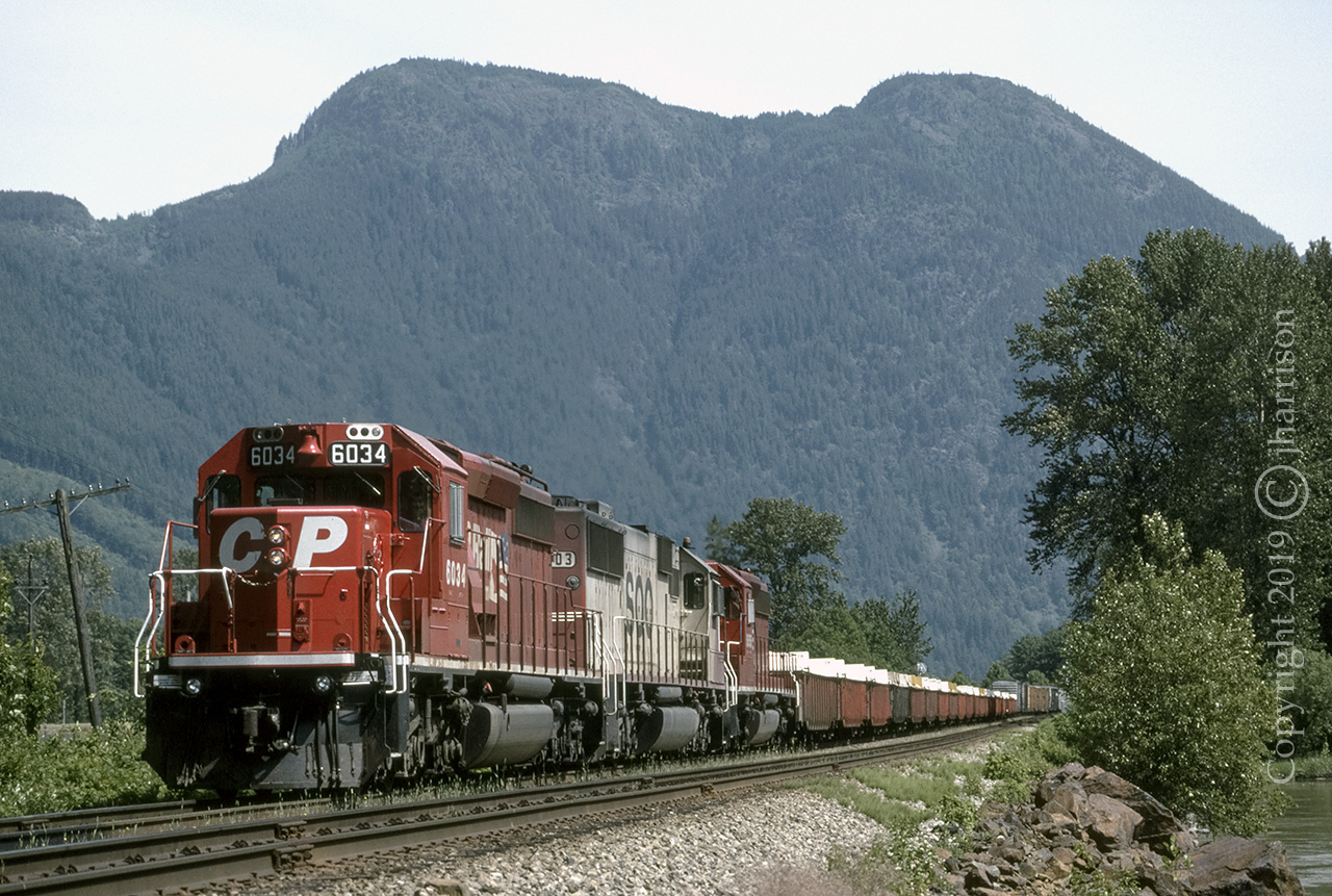 CP 6034, SOO 6003 (now CITX 6003) and CP 5855 - westbound at Agassiz on CPs Cascade Sub.