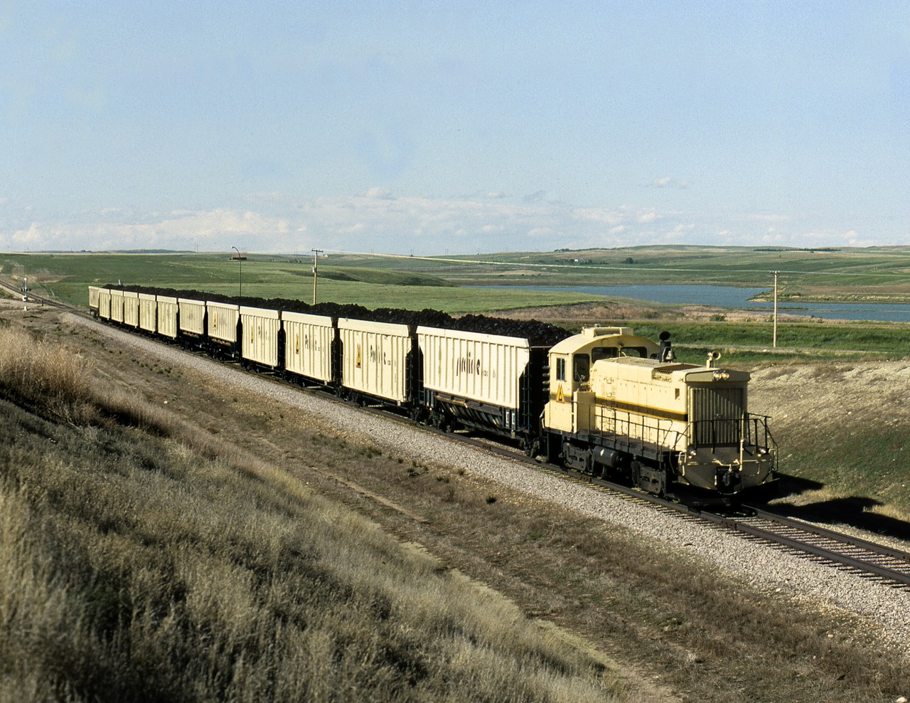 Prairie Coal Co. operates a 5 mile long line from its mine south to Saskatchewan Power's Poplar River generating station east of Coronach in south Central Saskatchewan. in 1991 they had 2 SW1001's on the Roster.