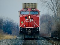 CP 8039 was the tail end power for a westbound manifest train headed through Toronto.