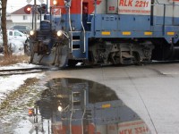 Fading reflections. Seven years has passed since I framed this image. A lot has changed, GEXR is history on the Fergus and connecting Guelph sub. and sadly the old former CPR GP35 too has fallen to a scrappers torch. Today the line is served by CN local 542 from this location in Preston, but back in 2013 GEXR served the line out of Kitchener, with weekend runs common. 