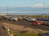 <b>Views of Moose Jaw Yard.</b> This was the first train of the day - 852 had just rolled into town (coal loads pictured) and the head end unit headed for the shops (which I photographed later that night, <a href="http://www.railpictures.ca/?attachment_id=38689" target="_blank">here</a>). Next, I went to the overpass pictured to the west where I <a href="http://www.railpictures.ca/?attachment_id=39042" target="_blank">shot 118 coming into town</a>. In the distance you can see the Viterra terminal, where later that morning I encountered <a href="http://www.railpictures.ca/?attachment_id=39970" target="_blank">K39 pulling loads out to the main</a>. Further east of this location are other interesting views, such as where <a href="http://www.railpictures.ca/?attachment_id=39260" target="_blank">Southern Rails Cooperative passes above the yard</a> to access the CN interchange.
