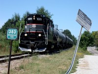 It's hard to believe it has almost been a decade since the very last Barrie Collingwood train ran out of Collingwood. It was a good chase this day and the only time I ever railfanned the line. The old CN private crossing sign seen here tells the tale of the history of the line and sadly this will most likely be the last train to travel over the line that was once so important to the towns along the line. Today the line is heavily overgrown with a few sections and crossings removed.  