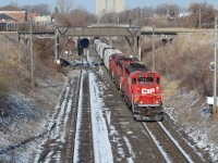 CP local train T28, comes out of the tunnel, just before CP trains 140, after taking a short train back to Canada, from the NS in Detroit.