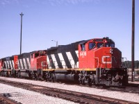 CN 9406, 9409, and 9548 are in Toronto on August 11, 1985.