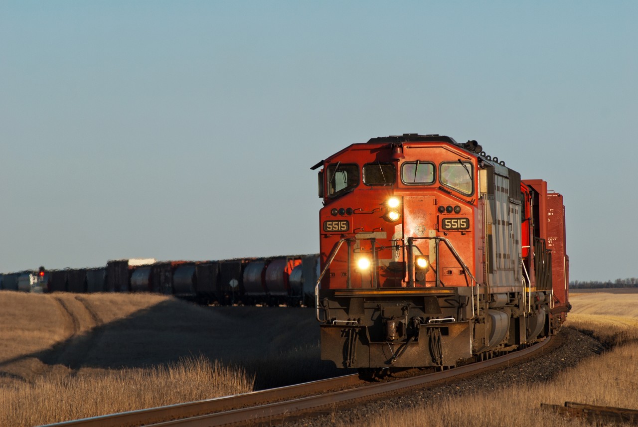In some sweet November evening light, SD60F CN 5515 leads a heavy westbound through the curve just east of Keppel Saskatchewan. I crossed paths with this unit again in Aug 2019 only to find it has been heavily gutted and is unlikely to turn a wheel again.