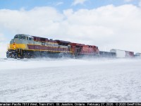 Now this is winter Railfanning.  The wind and snow blow hard as CP 7013, in it's beautiful script heritage scheme, leads train #141 through the flat-lands of Essex County as it approaches St. Joachim, Ontario on February 27, 2020.