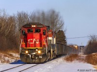 A pair of C40s, CN 2101 and BCOL 4609 are in charge of a small, 30 car train 406, as they head through Apohaqui, New Brunswick. I don't really shoot 406 much anymore, as the power can be pretty boring to shoot. When I found out this power combo was coming down, I had to make an exception, just this time. 