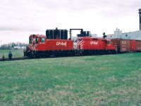 The CP Galt Job with SW1200RS 8161 and GP7u 1501 are working the large BF Goodrich tire plant in Kitchener on the Goodrich Spur in spring 1995. This was a regular if not daily switch by the crews during the week, which also serviced Al's Cartage on the same industrial spur. Like most things manufacturing in Kitchener, the years that followed were not kind, as BF Goodrich officially closed in summer 2006 with the resulting loss of 1,100 jobs. After sitting dormant for many years, the Goodrich Spur was officially severed from the Waterloo Subdivision during summer 2018. However, sightings this winter have confirmed that track removal equipment might have been placed there to remove the remaining sections of the once thriving spur.