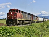 It is unusual to see a pair of cowls in the Okanagan. On this day CN nos.2438 & 2434 are climbing out of Armstrong in charge of a mixed freight and are headed north to Kamloops.