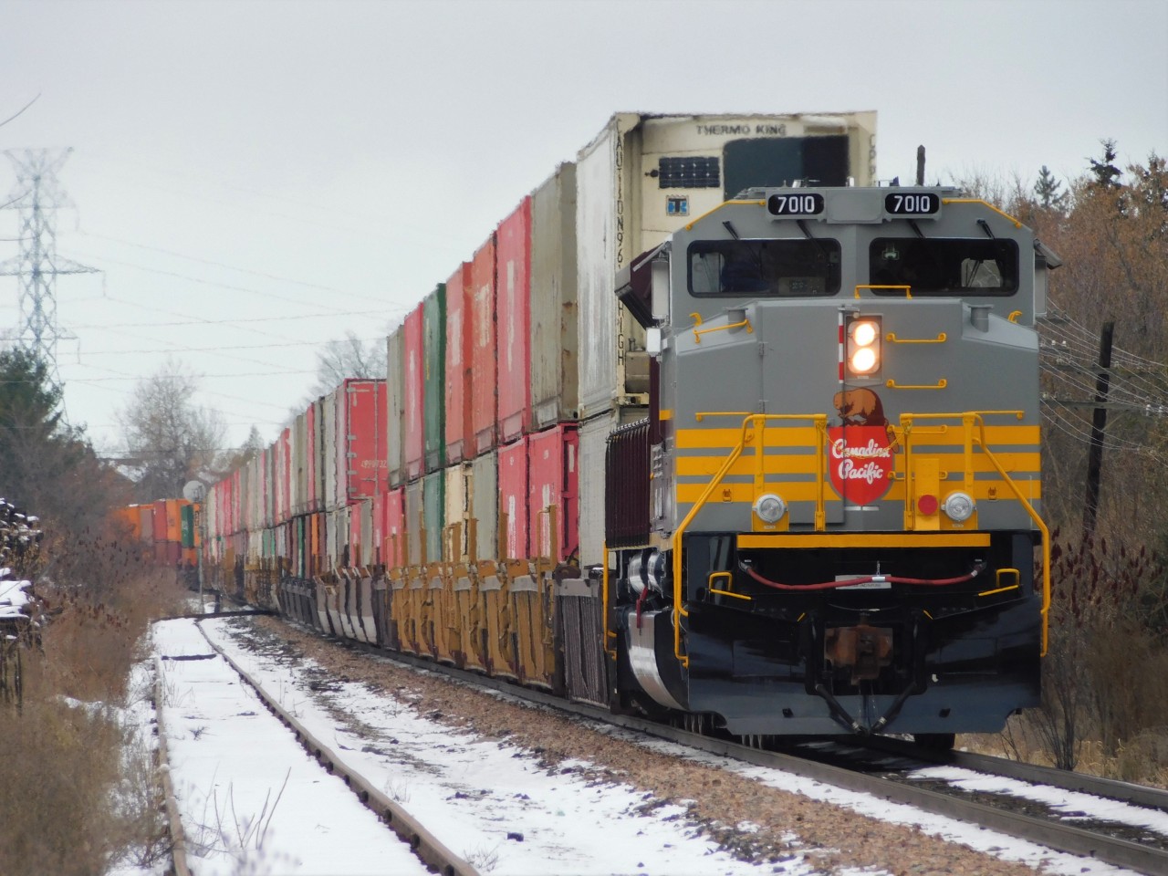 CP SD70ACu #7010 rolls up the Mactier Sub on the rear of 113, painted in the 'Script' heritage livery. I hope to upload a lot more after a hiatus on this site.