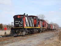 The crew of CN 514 had a short morning because all they did was run to Thamesville and back to Chatham.  Of course I went on a wild goose chase trying to find them before realising this but that's how it goes some times.  In hindsight I should have bailed off the 401 when I heard static on the scanner while going by Thamesville.  Thankfully they briefly stopped at the station in Chatham affording me time to get one shot of the train.  Here CN 1439 and 1444 are backing their 6 car train in to the siding east of Keil Drive South before calling it a day.  