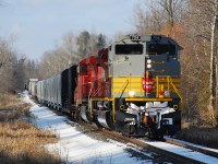 Yes, it was chase-worthy.  Another photo of CP 246 as it slowly descends the Hamilton Subdivision at Flamboro with CP heritage painted 7014 leading. 