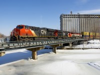 CN 131 (full ID: Q13132-22) is nearly finished its run as it enters the Port of Montreal with CN 3019, CN 3182 & BCOL 4642 for power. Due to a blockade on CN's Kingston Sub, this train has taken a very lengthy detour, going north out of Toronto on CN and the Ontario Northland, getting back to CN rails at Noranda and then heading back south via the CN Val D'Or, St-Maurice, Lac St-Jean, La Tuque, Joliette and St-Laurent Subs.