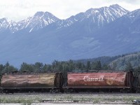 In the yard at Golden on CPs Windermere Sub, and these two grain cars have seen better days. I was reminded of this photo when reading the news of January 14, 2020 regarding a runaway grain car at Field B.C. The car rolled out of the yard and derailed just over six Km later. No public crossings involved and no one hurt.    