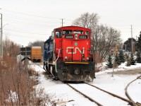 Family Day weekend one year ago....

CN 1444 and GMTX 2695 are viewed at Mile 19 of the CN Fergus Spur in Cambridge during a bitterly cold afternoon. This is the originating location of train L542, which works industries on the Fergus Spur and in Guelph during the week. The spur to the right is the Hunt's Logistics facility. 