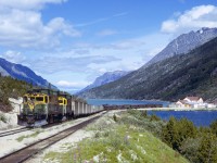 Lunch break at Bennett, BC.  This is the southbound train; the northbound train (which I was riding) is barely visible beyond the station.