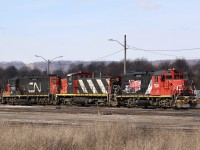 It is amazing that in 2020 a Class One railroad can still assemble a consist where all of the units hg Ave seen over half a century of service with the same owner. Case in point is here in Hamilton yard where a pair of rebuilt GP9's flank a GMD-1. All wear a different variation of CN paint to boot. I personally am going to truly miss the GP9RM's when the day comes that they are all off the roster, but for now I'll make the most of every opportunity I come across. Nite too that CN 7258 is the only GP9 to receive decals commemorating CN' first fifteen years of privatization. 