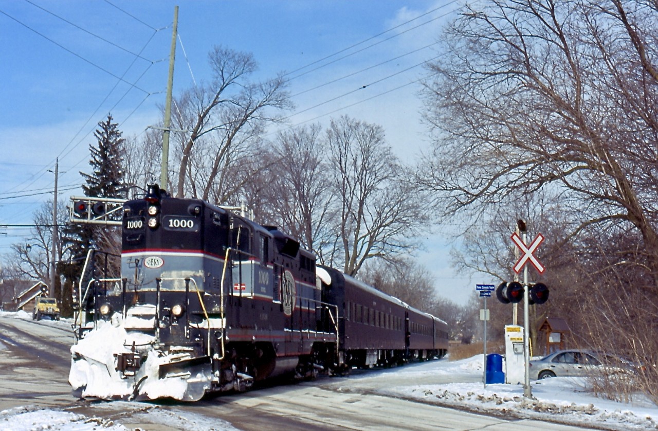 Hard to believe 13 years have past since I captured this image. The snow train was always a popular Credit Valley Explorer train not just for passengers but photographers as well. The tourist trains on this line are definitely missed these days. Here classic OBRY GP9 1000 passes through Inglewood with a tourist train headed to Snelgrove where it will swop ends for the trip back to Orangeville. Sadly this unit was retired about a year ago from Candie's fleet and is awaiting the scrappers torch out in Manitoba.