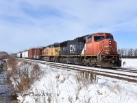CN 5662 leads train 270 east out of Sarnia, ON., with UP 6686 trailing on one of the rare days we had snow this winter.