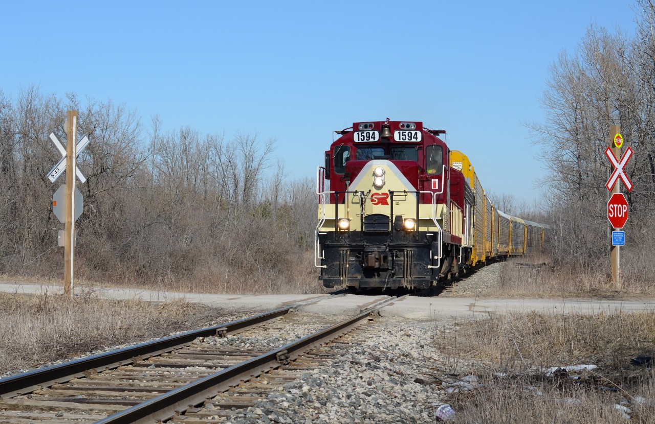 OSR 1594 cancels their clearance between mile 88 to east siding switch Pender as they take OSR’s CAMI job down the old CP St Thomas Sub towards Ingersoll where they will drop there train of autoracks and proceed light power down the Port Burwell Spur to Salford and terminate