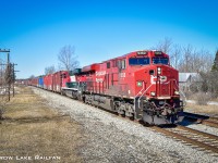 CP 118 with an unusual visitor passes Kempville yesterday.
This train was held up on the Belleville sub for some reason which lead to a daytime shot of the FXE unit trailing. It passed through Oshawa at around 4am and then hit Kemptville at 11:30 after dropping some cars off at the Smiths Falls yard.