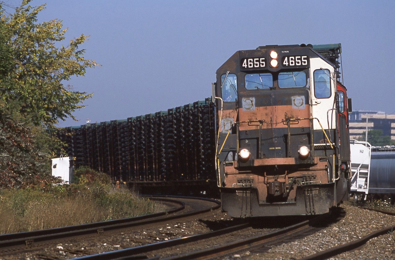 Pride of the fleet CP 4655 leads 142 (the frame train) through Streetsville Junction on a pleasant October morning.