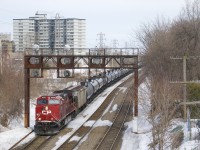 Ethanol train CP 650 has CP 8063 up front and CP 8954 on the tail end as it approaches North Jct.