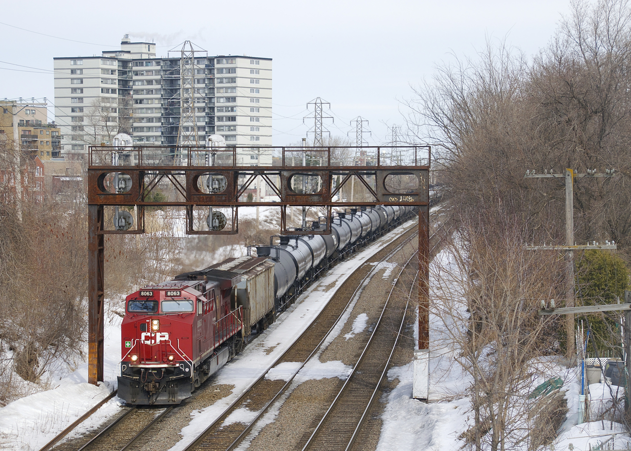 Ethanol train CP 650 has CP 8063 up front and CP 8954 on the tail end as it approaches North Jct.
