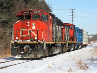 Probably one of my favorite consists from last year was this day when L568 was assigned a GP40-2(W) and a GMD1u, a truly only Canadian pairing. Here L568 heads westbound through Baden with one loaded bulkhead on the Guelph Subdivision with 9675, 1412 and GMTX 2289. 