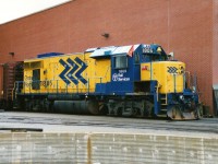 Ontario Northland Railway GP38-2 1805 awaits repairs at ONR's main shop in North Bay. The photo was taken with permission after signing a release form with ONR security at the time. 