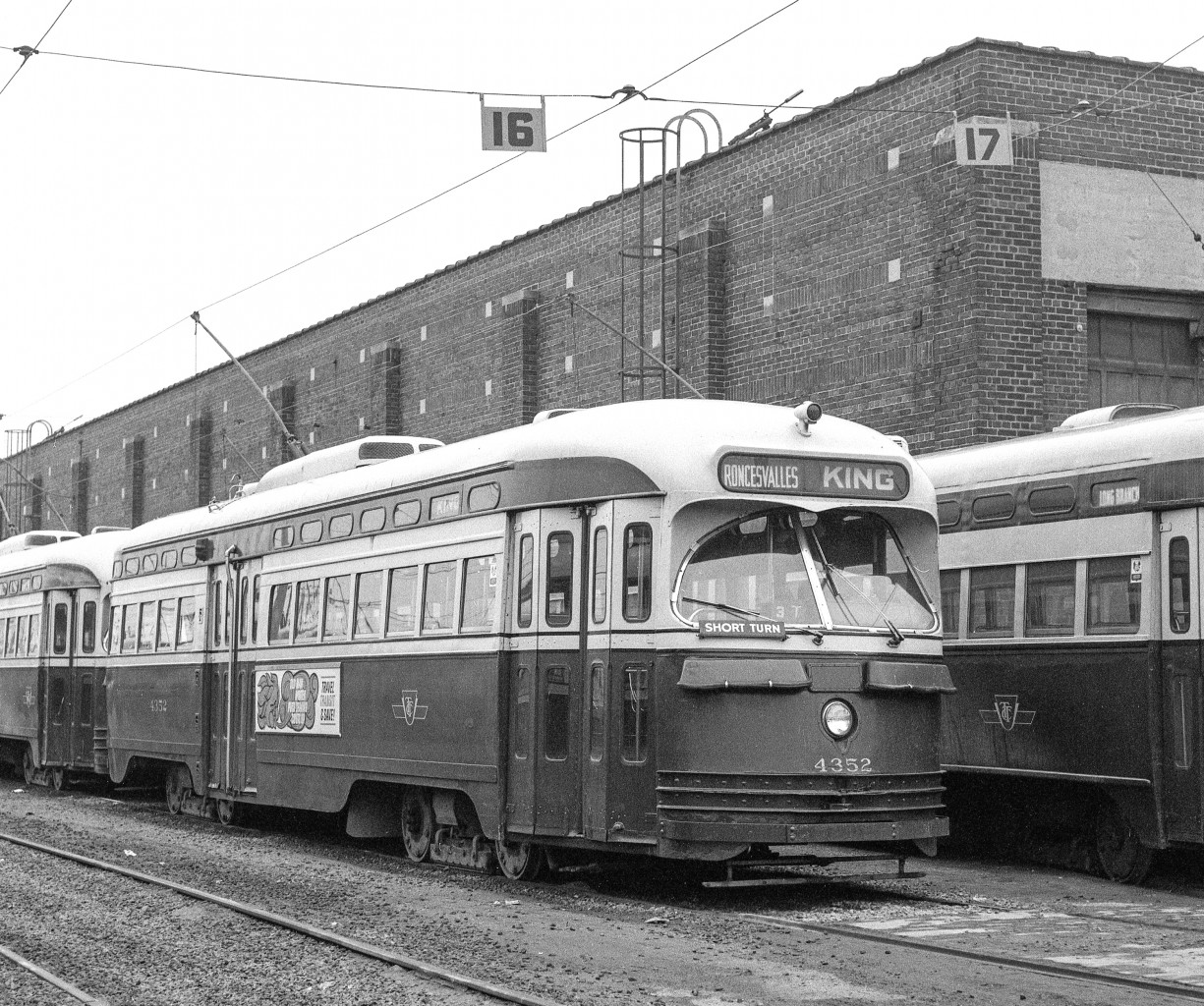 It is the late 1960's/early 1970's (Possibly 09/13/1969) in Toronto where TTC 4352 sits outside the Roncesvalles car house.