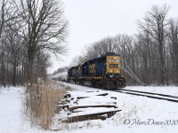 The daily CSX train makes its way towards the yard in Sarnia, ON., running long hood forward.