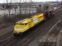  A strange turn of events today in Sarnia gave me the opportunity to catch one these EMD SD70ACe T4 Demonstrators leading although technically it is the trailing unit. X149 was held at Camlachie Sideroad because its power (IC 2458 and CN 2507) were not PTC equipped so they were not allowed to lead into the US. X149 came in light power and was swapped with what I believe was 482's power which is the EMDX 7201 Demo and CN 3200. So far these Demonstrator units have not led that I know of and today was no exception as this power had to wyed before being taken back out to lead X149 with the CN 3200 leading. Here they pass west bound in Sarnia at the Indian Road overpass. Despite the dreary conditions these units sure stick out.