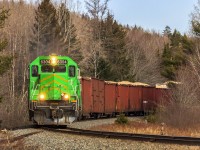 NBSR 6304 leads a late eastbound train 908, as they round the bend at Welsford, New Brunswick. 