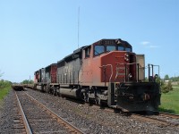 A pair of SD40-2W provide the power for what will be a military train move to Coteau Junction Quebec. The loaded train was then picked up and sent to Wainwright Alberta. These units could of used a wash as they were full of road grime.