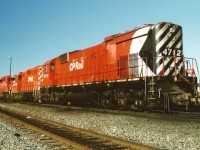 Second chances don't happen often in this hobby, especially when it comes to an aging locomotive fleet, however those rules didn't apply to CP's veteran MLW's in the mid 1990's. Even after CP president Rob Ritchie officially ended the era after a ceremony in St. Luc, Quebec, where he personally shut down M636 4706 on December 23, 1993 the almost unthinkable happened. Due to traffic demands and an unprecedented motive power shortage in 1994, CP was forced to reactivate several of their retired MLW's and pressed them back into active service where they would continue until 1995. Here, M636 4712's multi-mark still looks great in the early morning light as a diesel hostler prepares to switch-out units for that day's assigned trains from Toronto yard. The unit's pictured include a GP9u, SD40-2 6036 and HLCX 6365. CP 4712 had been previously retired in 1993, then was un-retired in April 1994. Two months after this photo, 4712 would be officially retired and eventually scrapped without ceremony this time around. 

