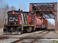 After switching the elevator in the background, CN 514 lead by 1444 heads back to Chatham with three cars in tow.